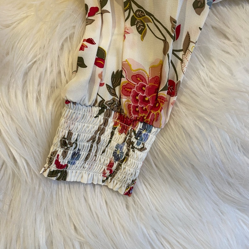 Loft vibrant flower Blouse long sleeve cardinal print size S Boho Festival - Picture 3 of 4